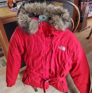 Northface ski jacket, fire red & size medium